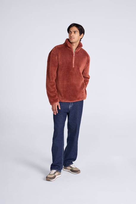 Men's Fleece Teddy Sweater with Pockets Half Zip Warm Cosy Casual Jacket - Image 2