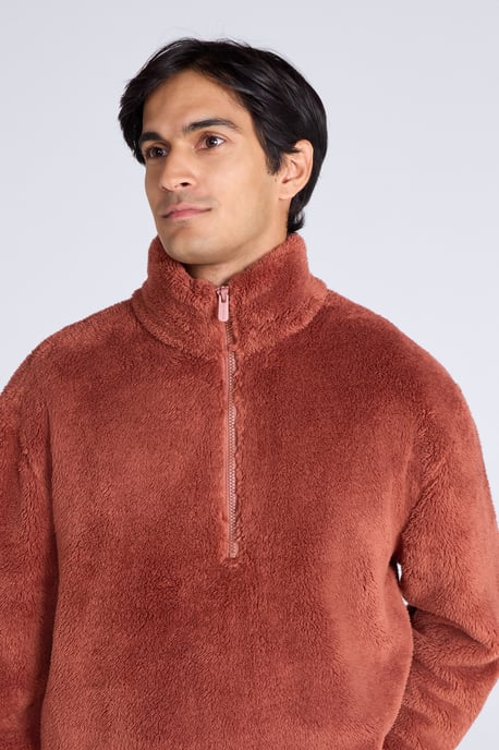 Men's Fleece Teddy Sweater with Pockets Half Zip Warm Cosy Casual Jacket - Image 3