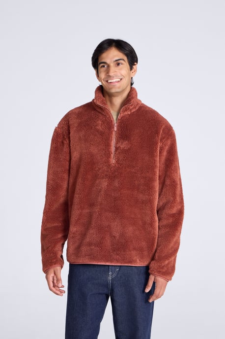 Men's Fleece Teddy Sweater with Pockets Half Zip Warm Cosy Casual Jacket - Image 6