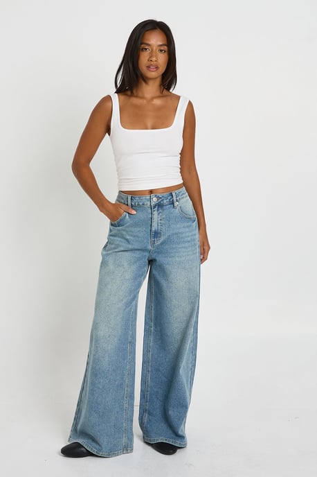 The Petite Mid Waist Wide Leg Jean - Image 1