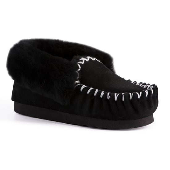 Aus Wooli "Waterloo" Australia Hand Stitched Womens Sheepskin Moccasin, Zwart - Image 1