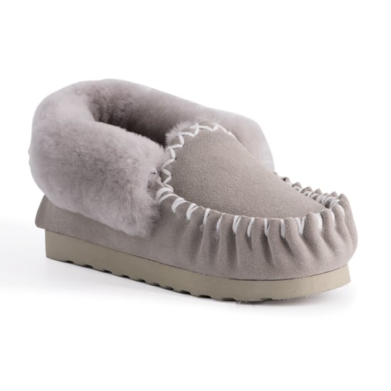 Aus Wooli "Waterloo" Australia Hand Stitched Women's Sheepskin Moccasin, Light Grey - Image 1