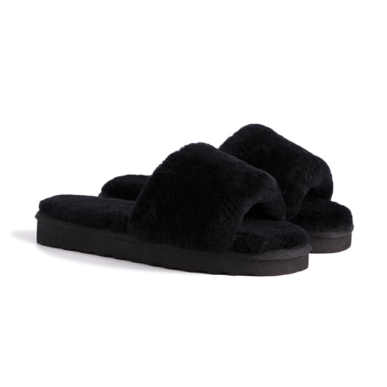 Aus Wooli Australia Womens Schapenvacht Fluff Slippers Zwart - Image 6