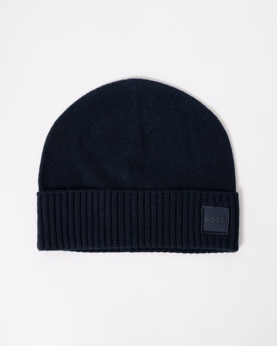 Akaio R Logo Detail Beanie in Navy - Image 1