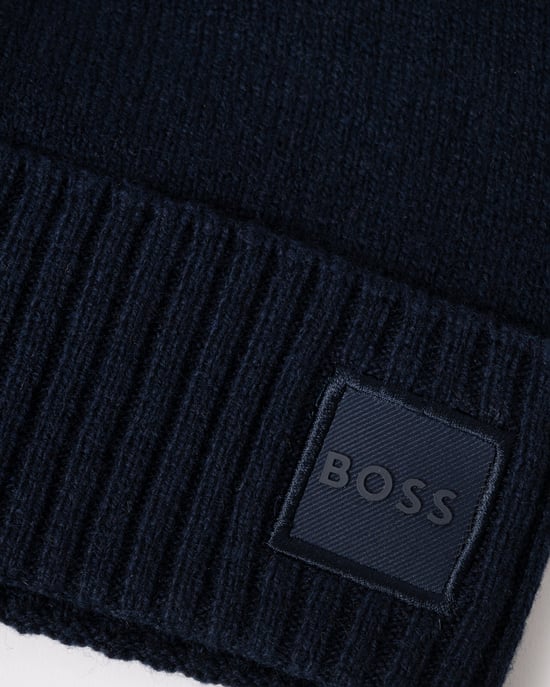 Akaio R Logo Detail Beanie in Navy - Image 2