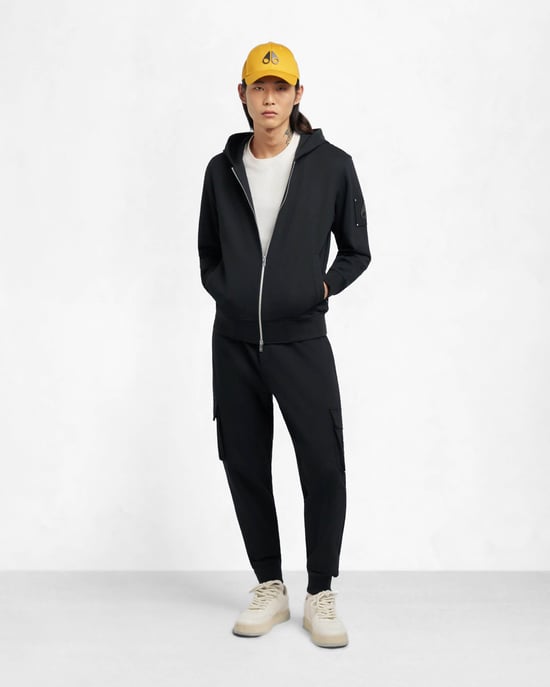 Regular Fit Long Sleeve Logo Detail Hoodie in Black - Image 1