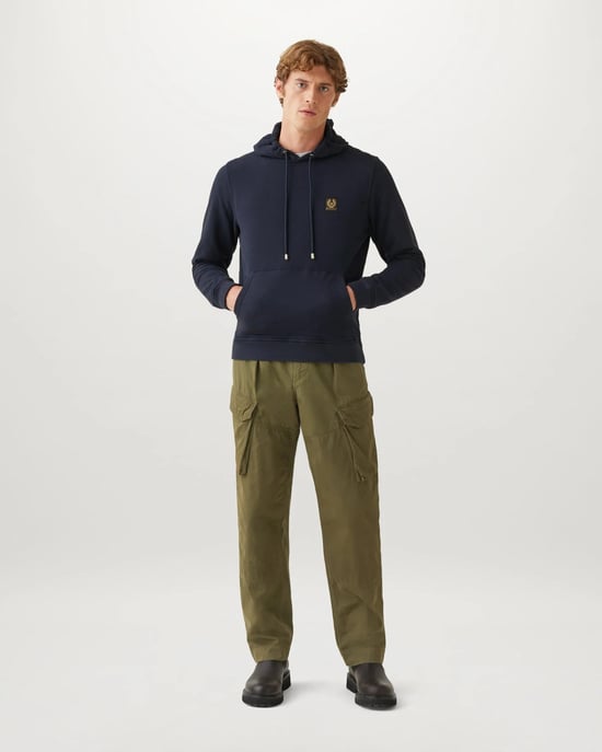 Long Sleeve Logo Detail Hoodie in Navy - Image 1