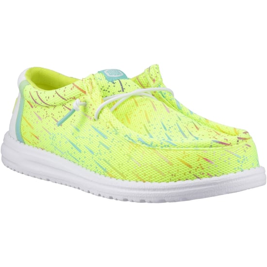 HEYDUDE Wally Party Mesh Polyester Heren Lime Punch/Witte Mocassins Schoenen - Image 1
