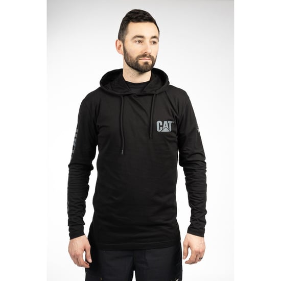 CAT 1510425 Mens Cotton Hooded Long Sleeve T-Shirt Black - Image 2