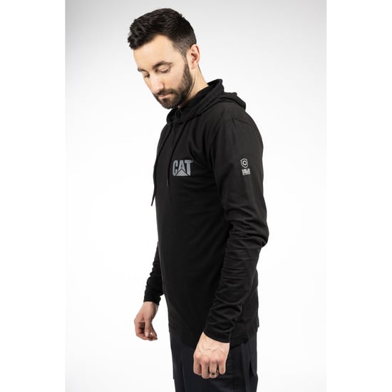 CAT 1510425 Mens Cotton Hooded Long Sleeve T-Shirt Black - Image 4