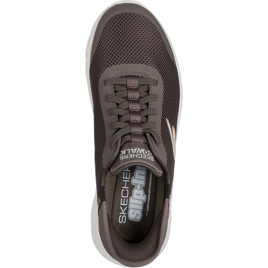 Skechers GO WALK Flex Hands Up Textile Men's Brown Trainers - Image 3