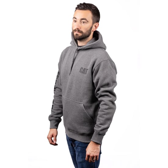 Caterpillar Trademark Banner Cotton Men's Grey Hooded Sweatshirt - Image 3