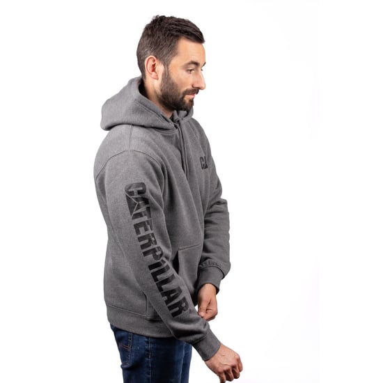 Caterpillar Trademark Banner Cotton Men's Grey Hooded Sweatshirt - Image 4