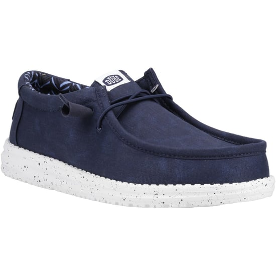 HEYDUDE Wally Canvas 100% Cotton Men's Navy Boat Shoes - Image 1