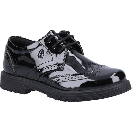 Hush Puppies SALLY PATENT SENIOR Leather Girl's Black Brogues - Image 1