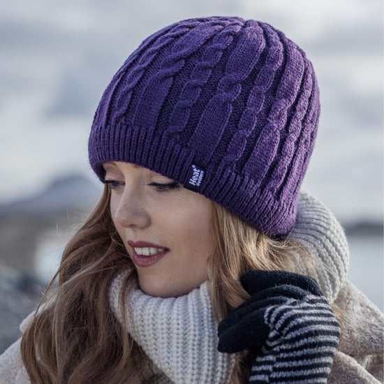 Womens Ribbed Cable Knit Fleece Lined Thermal Knitted Beanie Hat - Image 5