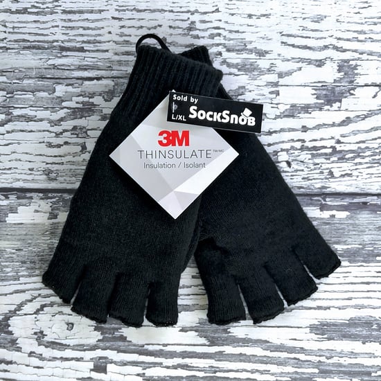 Mens 3M Thinsulate 40 gram Thermal Insulated Black Fingerless Gloves - Image 5