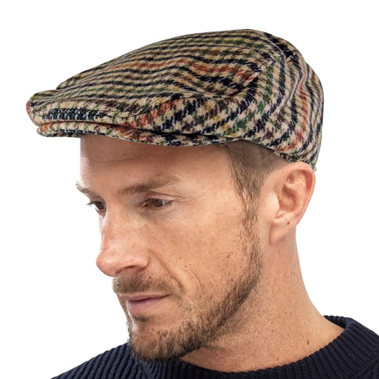 Mens Vintage Houndstooth Plaid Wool Blend Newsboy Flat Ivy Cap Hat - GL228A Beige - Image 4
