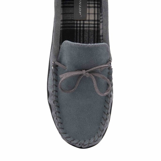 DUNLOP - Heren Echt Suède Leren Fleece Gevoerde Mocassin Slippers (12, Grijs) - Image 2
