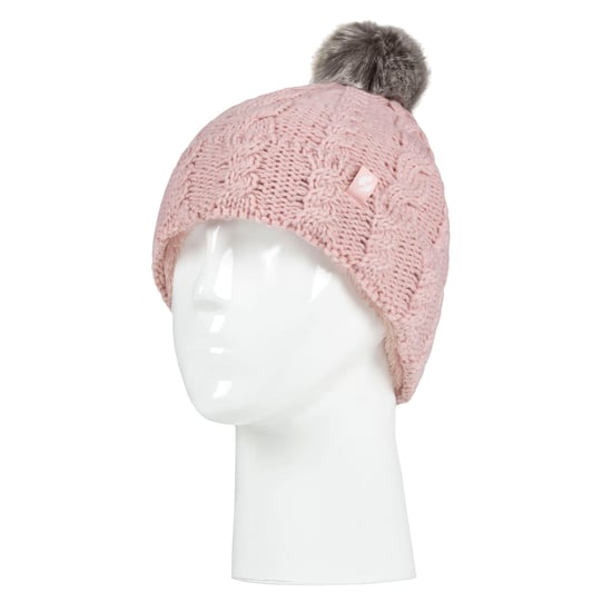 Heat Holders - Girls Bobble Pom Pom Hat and Gloves Set | Turn Over Cuff Hat & Cable Knit Gloves Style - Dusky Pink - Image 3