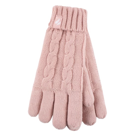Heat Holders - Girls Bobble Pom Pom Hat and Gloves Set | Turn Over Cuff Hat & Cable Knit Gloves Style - Dusky Pink - Image 4