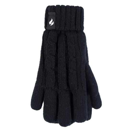 Heat Holders - Girls Bobble Pom Pom Hat and Gloves Set | Turn Over Cuff Hat & Cable Knit Gloves Style - Black - Image 4
