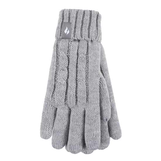 Heat Holders - Girls Bobble Pom Pom Hat and Gloves Set | Turn Over Cuff Hat & Cable Knit Gloves Style - Frost Grey Melange - Image 4
