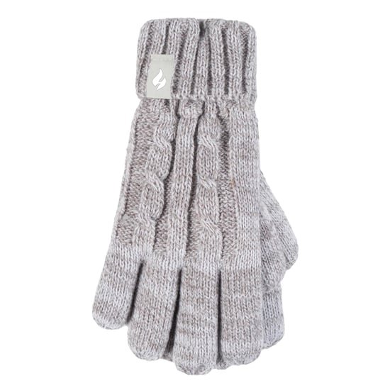 Heat Holders - Girls Bobble Pom Pom Hat and Gloves Set | Turn Over Cuff Hat & Cable Knit Gloves Style - Oatmeal Twist - Image 4