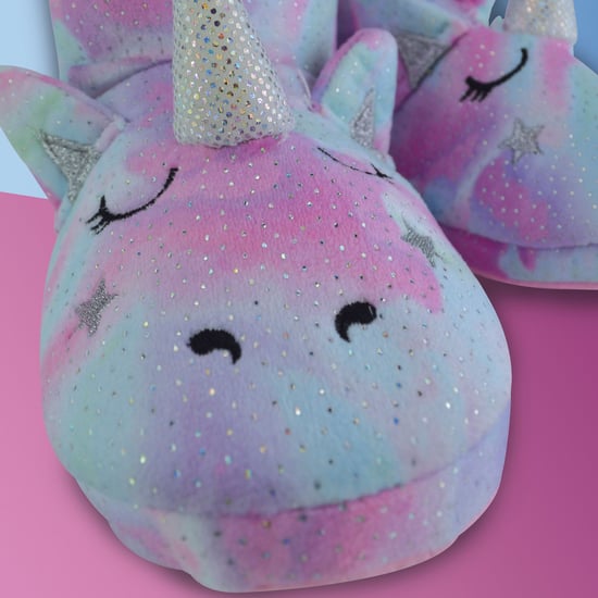 Kids 3D Pink Unicorn Slipper Boots | Rainbow Novelty Booties for Girls - Pink - Image 3