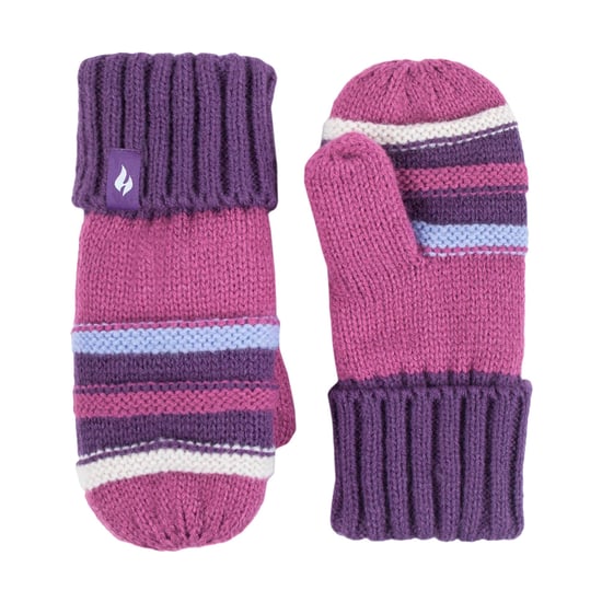 Heat Holders - Girls Winter Warm Pom Pom Bobble Beanie Hat and Mittens Set - Red Violet - Image 4