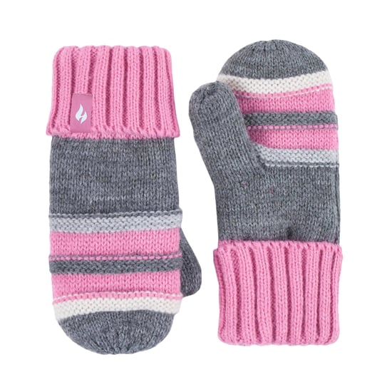 Heat Holders - Girls Winter Warm Pom Pom Bobble Beanie Hat and Mittens Set - Pebble Grey - Image 4