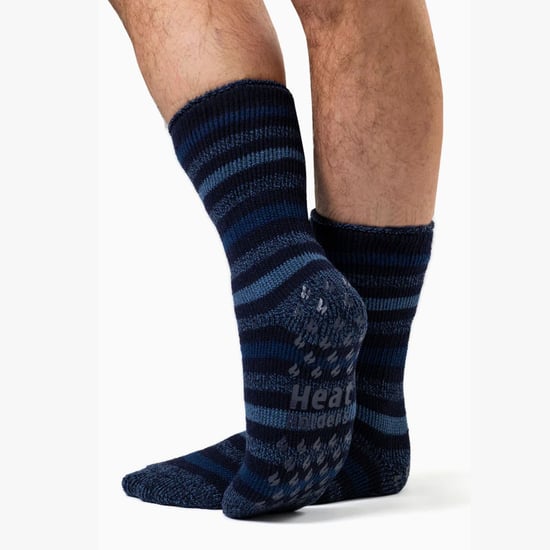Heat Holders Mens Twist Stripe Patterned Fleece Lined Slipper Socks - Image 5