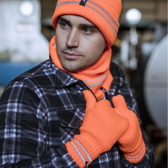 Hi Vis Hat, Neck Warmer & Gloves Set | Heat Holders | Reflective Workwear Set for Extreme Cold Weather - Orange - Image 3