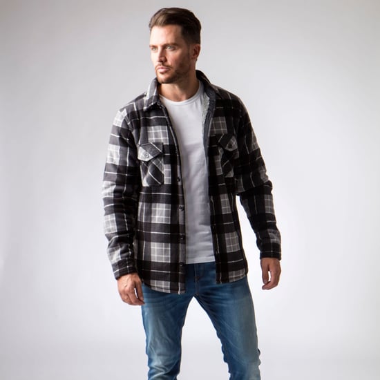 Men's Quilted Plaid Winter Jacket | Heat Holders | Long Sleeve Plaid Shirt | Checkered Pattern - Hunter / Black - Image 3