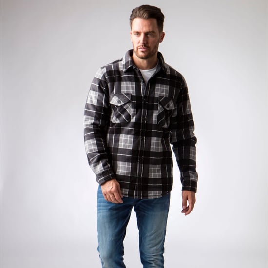 Men's Quilted Plaid Winter Jacket | Heat Holders | Long Sleeve Plaid Shirt | Checkered Pattern - Hunter / Black - Image 4