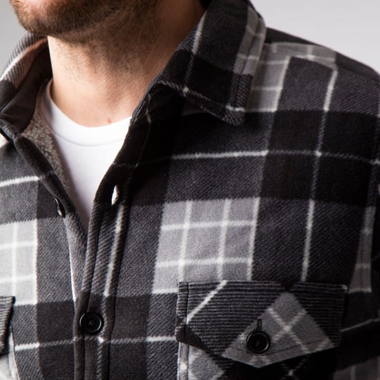 Men's Quilted Plaid Winter Jacket | Heat Holders | Long Sleeve Plaid Shirt | Checkered Pattern - Hunter / Black - Image 5