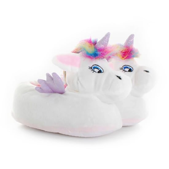 Childrens Unicorn Plush Slippers with Rainbow Hair | Gift for Her - White - Image 3