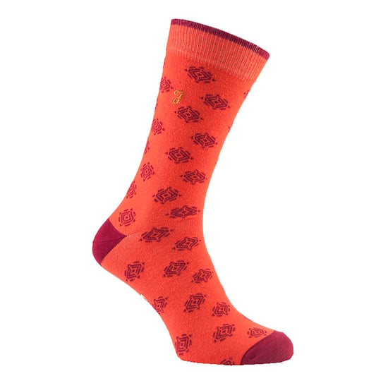 Farah - 2 Pairs Mens Retro Cotton Rich Luxury Formal Dress Socks with Funky Patterns - FVS010ORG - Image 4