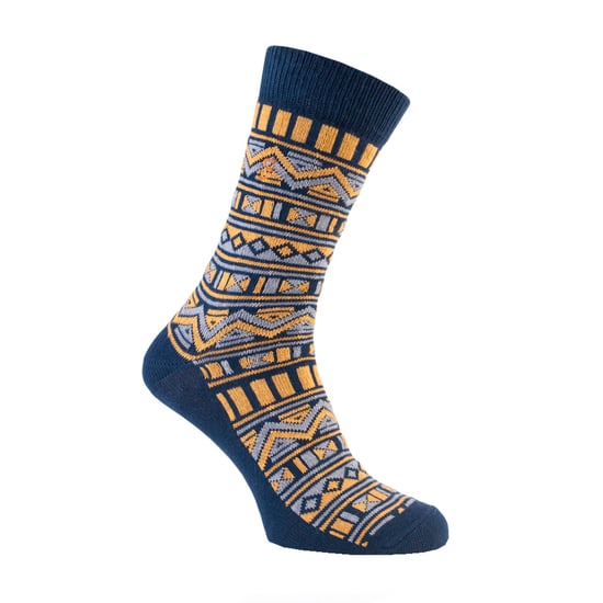 Farah - 2 Pairs Mens Funky Vintage Patterned Colourful Thick Cotton Crew Socks - FVS008NVY - Image 3