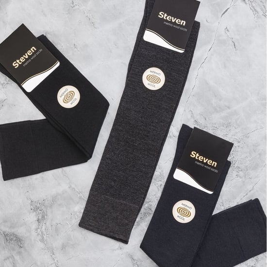 Mens Knee High Merino Wool Socks | Steven | Winter Long Boot Socks - Navy - Image 3