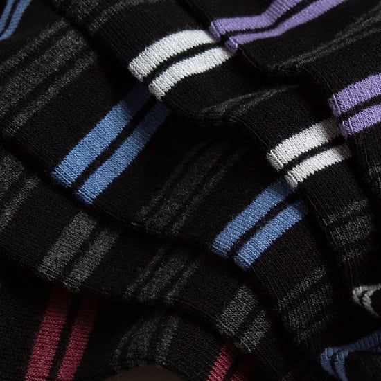 10 Pairs Mens Bamboo Trainer Socks | Farah | Striped Cushioned Ankle Socks - Black Stripe - Image 4