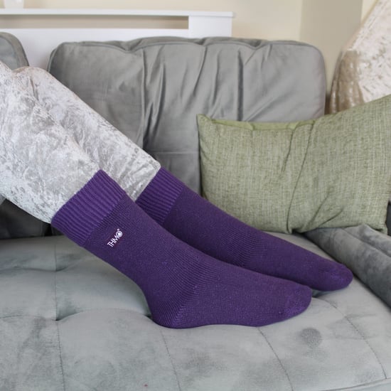 Kids Thermal Socks for Winter | THMO | Warm Fluffy Fleece Inner Socks for Boys & Girls - Purple - Image 4