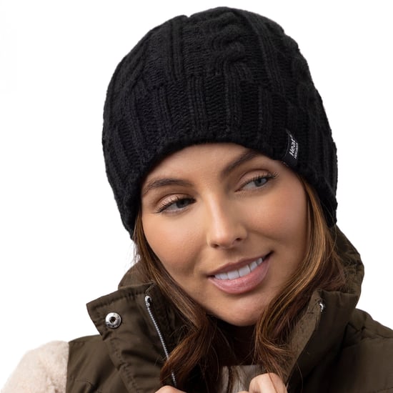 Ladies Knitted Hat Scarf & Gloves Set | Heat Holders | Womens Fleece Lined Thermal Cold Weather Set for Winter - Black - Image 3