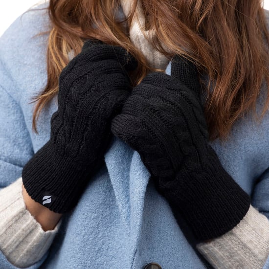 Ladies Knitted Hat Scarf & Gloves Set | Heat Holders | Womens Fleece Lined Thermal Cold Weather Set for Winter - Black - Image 4