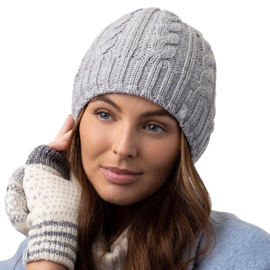 Ladies Knitted Hat Scarf & Gloves Set | Heat Holders | Womens Fleece Lined Thermal Cold Weather Set for Winter - Light Grey - Image 3
