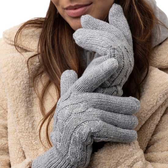 Ladies Knitted Hat Scarf & Gloves Set | Heat Holders | Womens Fleece Lined Thermal Cold Weather Set for Winter - Light Grey - Image 4