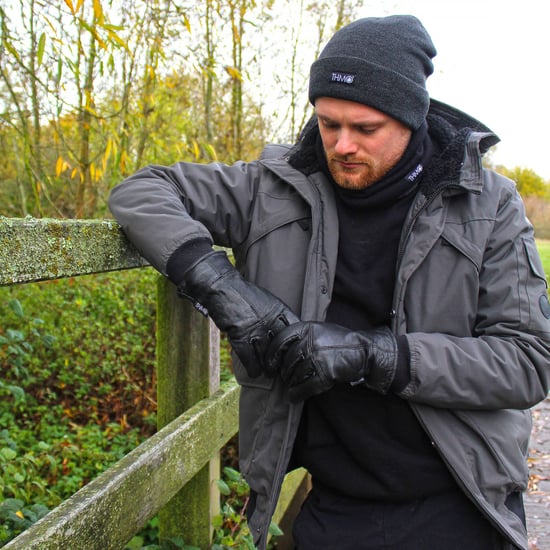 Men's Thinsulate Leather Gloves | THMO | Winter Outdoor Windproof Fleece Lining Leather Gloves in Black - Black - Image 5