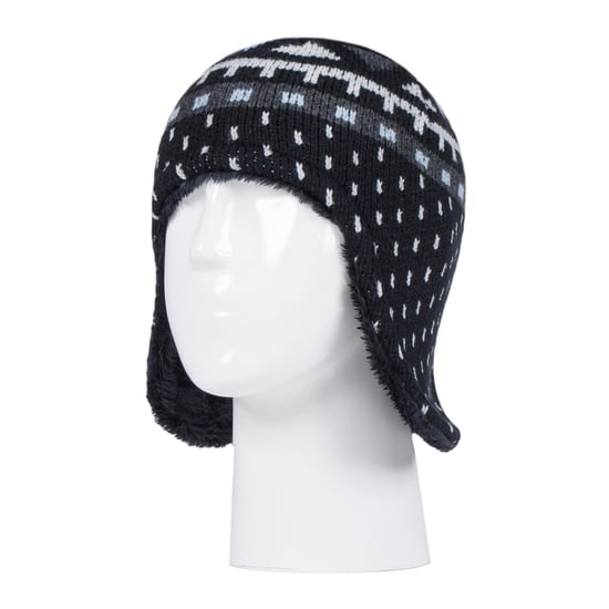 Heat Holders - Boys Outdoor Faux Fur Pom Pom Hat with Ear Flaps & Mittens Gloves - Black - Image 3