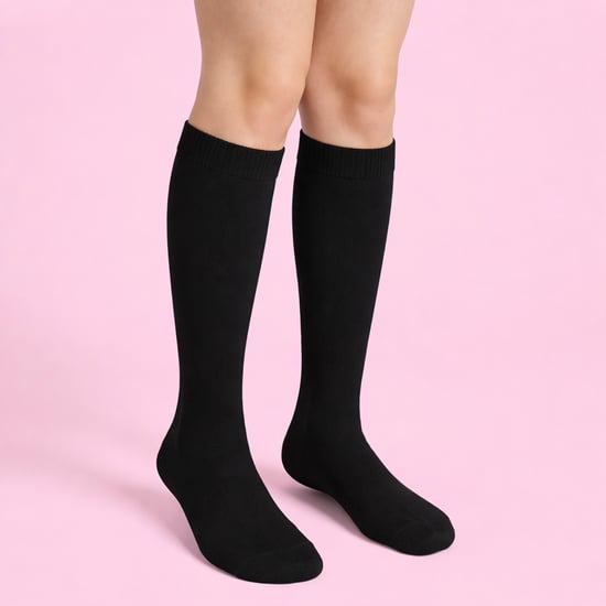 12 Pair Multipack Girls Knee High Socks | Breathable Long Cotton School Socks | Color Option - Grey, Black, White, Blue - Black - Image 4
