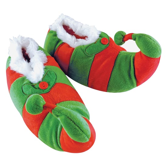 Novelty Childrens Christmas Elf Slippers | Funky Fleece Linied Red & Green Striped Xmas Slippers for Kids - Red & Green - Image 3